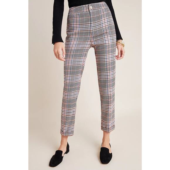 Anthropologie Malcolm Plaid Tapered Trousers Size 10 High Rise Preppy Minimalist - Picture 2 of 14